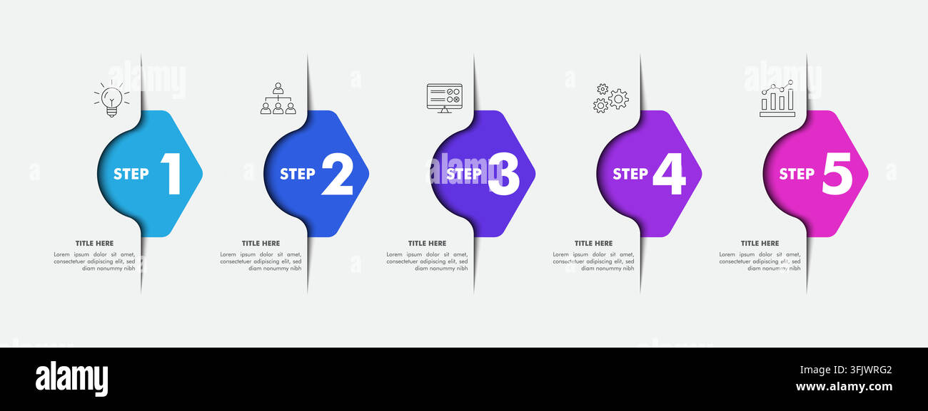 Modello di infografica lineare in 5 passaggi Illustrazione Vettoriale
