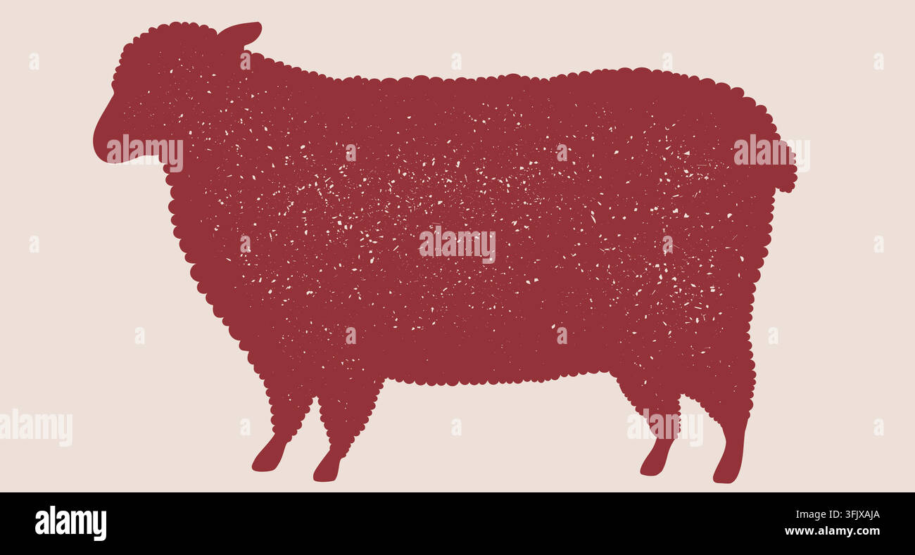 Bistecca di carne di agnello, silhouette di pecora. Design grafico pecora agnello, forma di bistecca di carne. Poster di bistecca di carne di agnello pecora, modello di stampa banner, icona simbolo artistico b Illustrazione Vettoriale