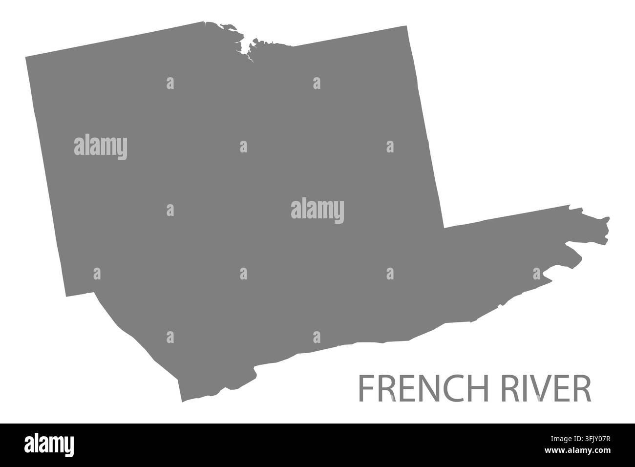Mappa vettoriale piatta moderna di French River, Ontario, Canada. Silhouette dettagliata del confine municipale in grigio su sfondo bianco. Illustrazione Vettoriale