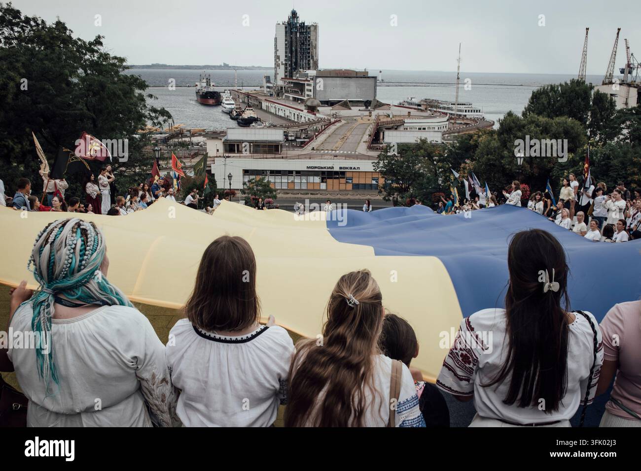Una vista dell'ingresso del porto di Odessa, il principale hub di esportazione marittima dell'Ucraina, che è stato praticamente paralizzato dall'intensificazione degli attacchi russi contro le sue infrastrutture. 23 agosto 2026.  -  23/08/2026  -  Ucraina / Odessa - Adrien Vautier / Le Pictorium Foto Stock