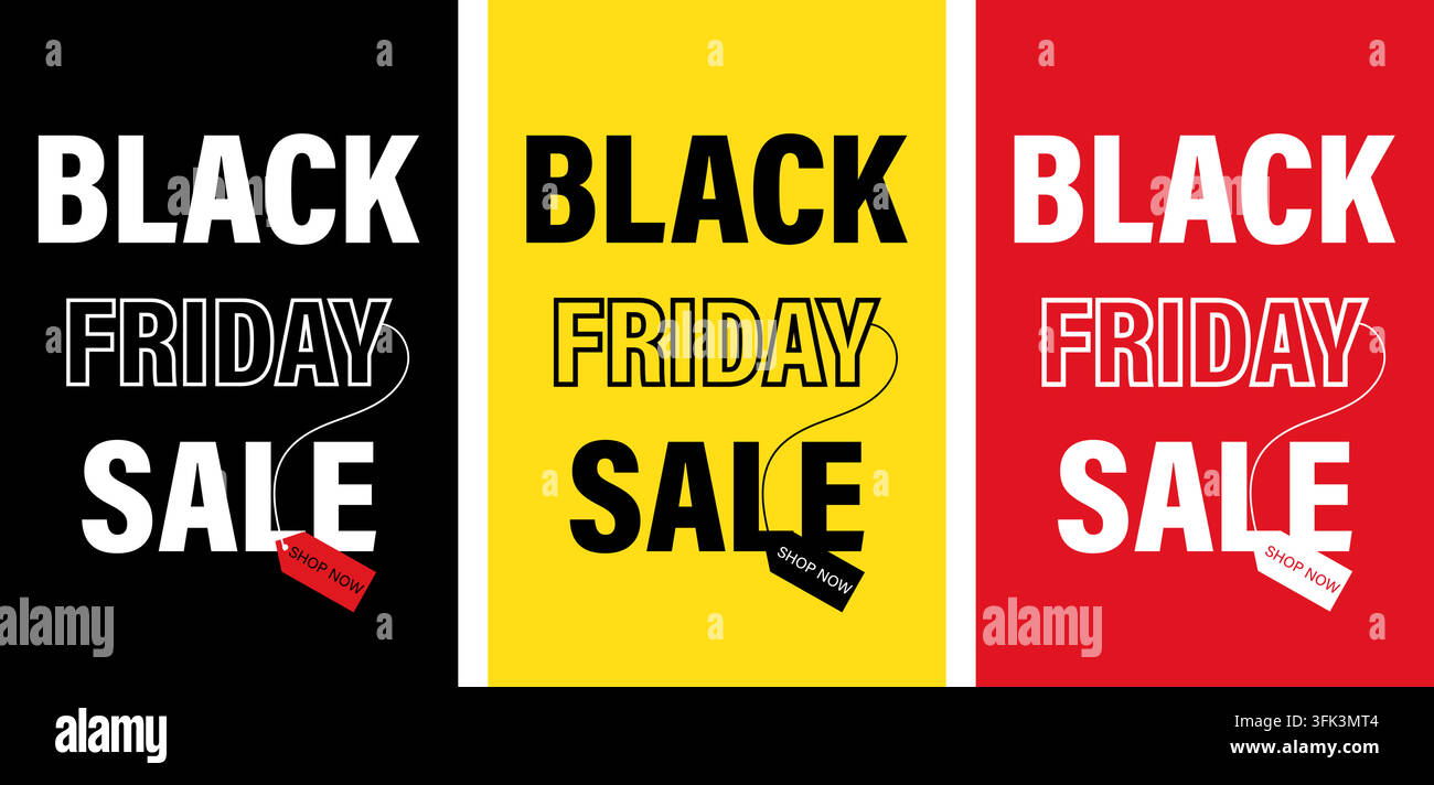 Set di design per poster di vendita del Black Friday con striscioni su sfondo colorato Illustrazione Vettoriale