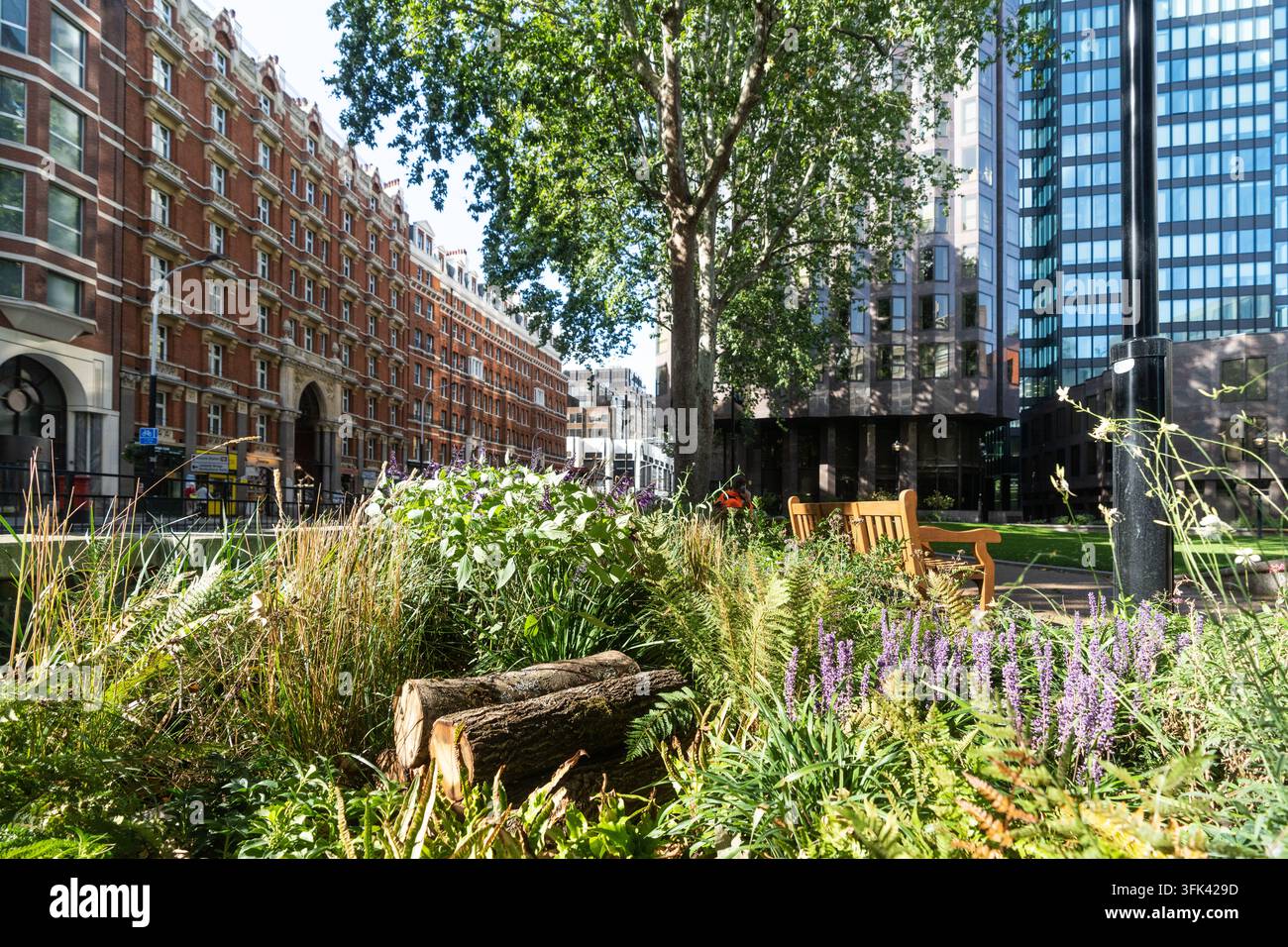 Godetevi la serenità dei Christchurch Gardens, Westminster. Questo rigoglioso parco tascabile offre una pausa tranquilla nel bel mezzo del paesaggio urbano di Victoria. Foto Stock