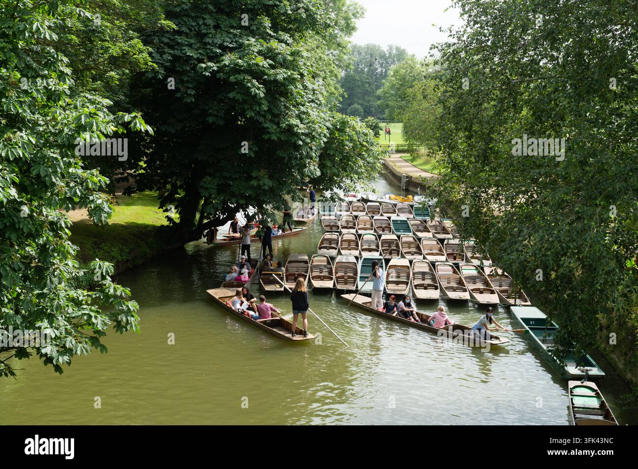 I visitatori si godono una giornata di punting al Magdalen Bridge Boathouse sul fiume Cherwell a Oxford, un passatempo ricreativo inglese popolare. Foto Stock