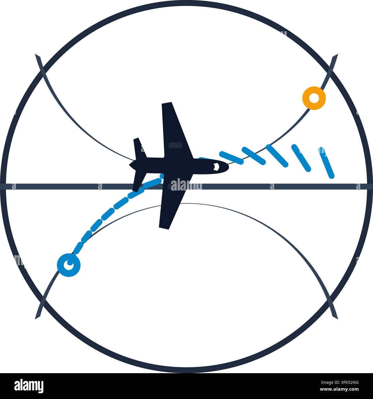 Illustrazione vettoriale di un aereo da combattimento in una mirino con traiettoria di volo e concetto di missile Illustrazione Vettoriale