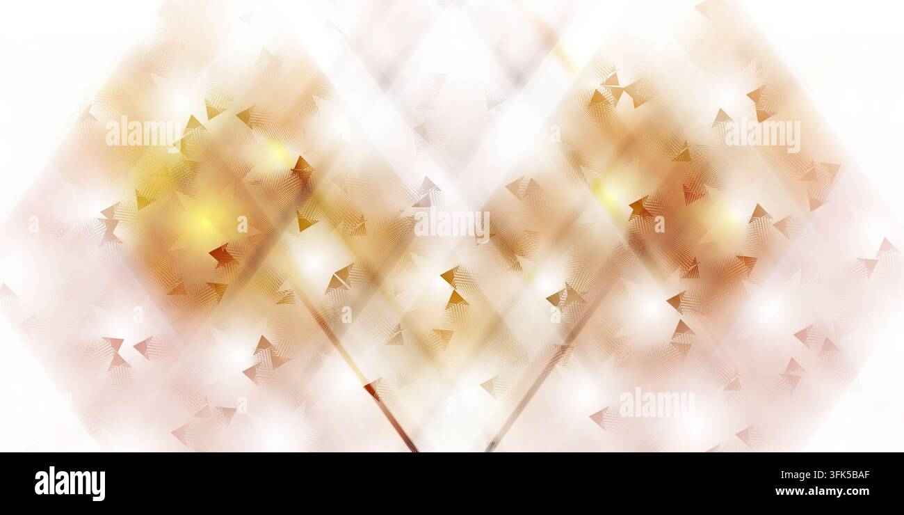 Un'immagine astratta dinamica con forme geometriche dorate stratificate, texture intricate e lampi di luce brillanti che creano un senso di profondità ed energia. Foto Stock