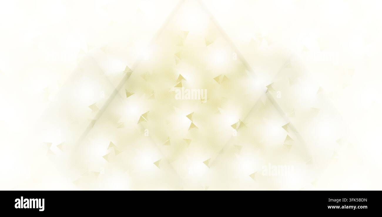 Un design astratto morbido e minimalista con un delicato motivo geometrico triangolare dorato che sfuma in uno sfondo bianco puro con sottili bagliori di luce Foto Stock