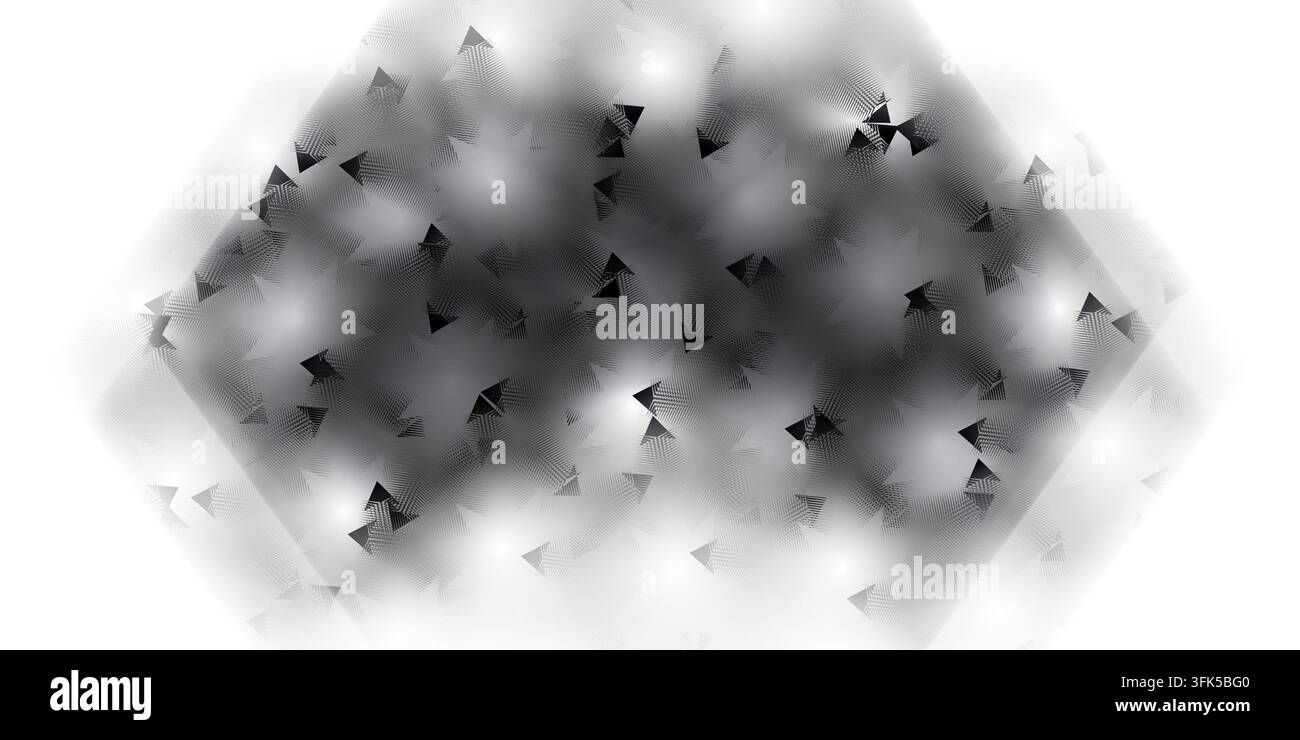 Uno sfondo astratto ad alto contrasto con un motivo fitto di forme triangolari scure su un gradiente monocromatico luminoso e sfocato. Foto Stock