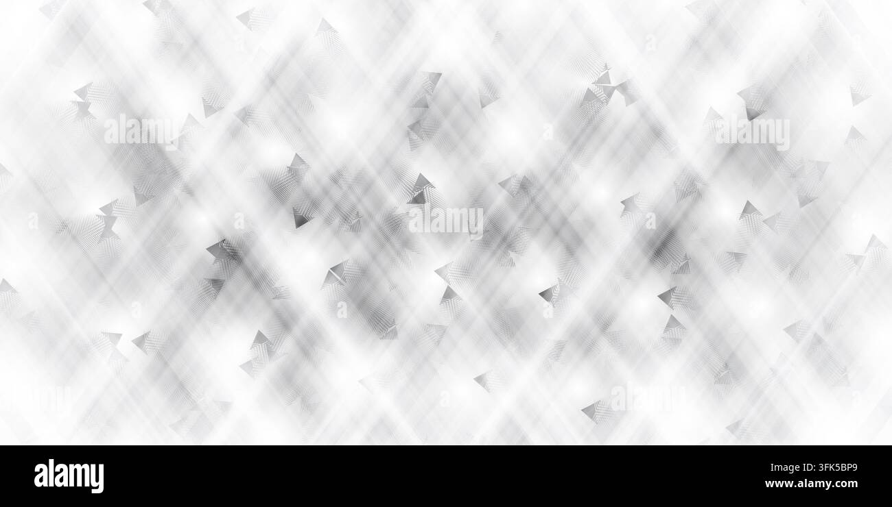 Uno sfondo astratto monocromo che mostra un complesso motivo di linee diagonali intersecanti e effetti di luce soffusa luminosa nelle tonalità del grigio e del bianco. Foto Stock