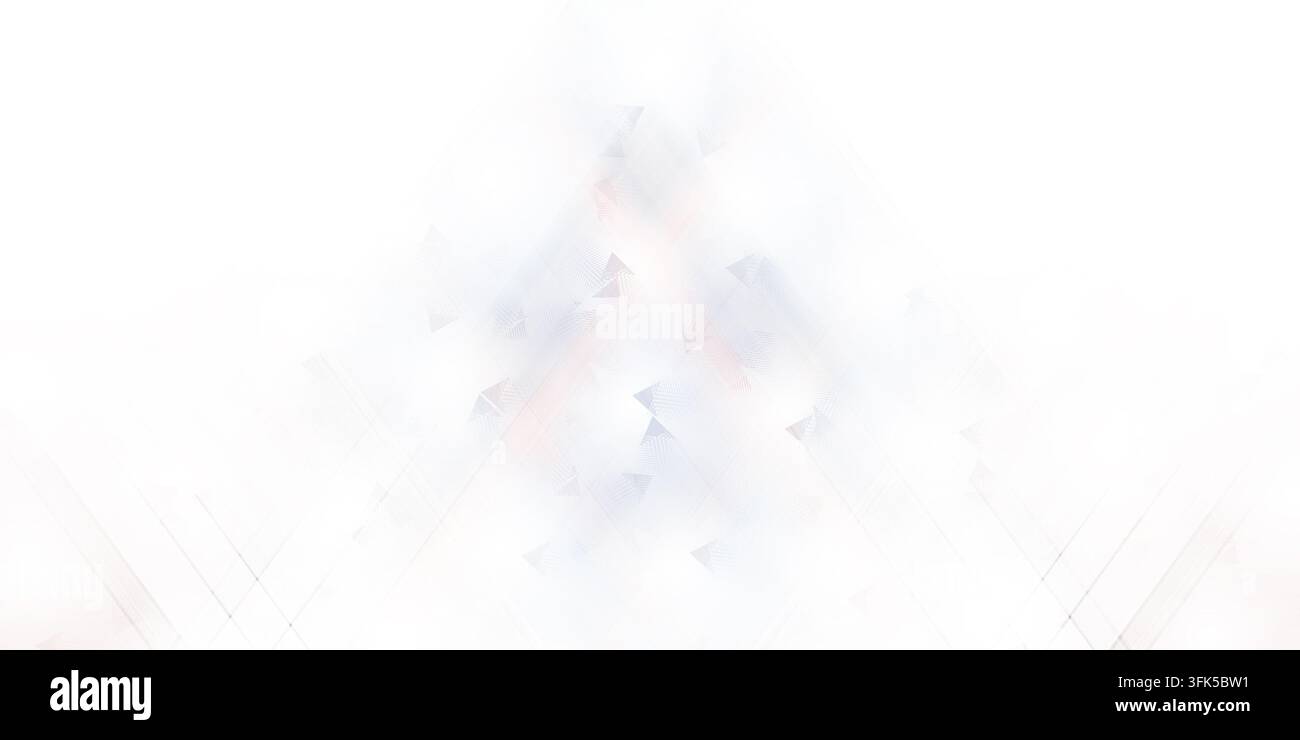 Uno sfondo astratto pulito e minimalista con un motivo sottile e sfumato di triangoli geometrici su un gradiente morbido di bianco e grigio illuminato dalla luce. Foto Stock