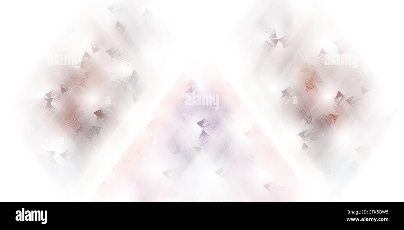 Uno sfondo astratto con forme triangolari morbide e sfocate disposte in un motivo simmetrico con sottili tonalità viola e arancioni calde su bianco. Foto Stock