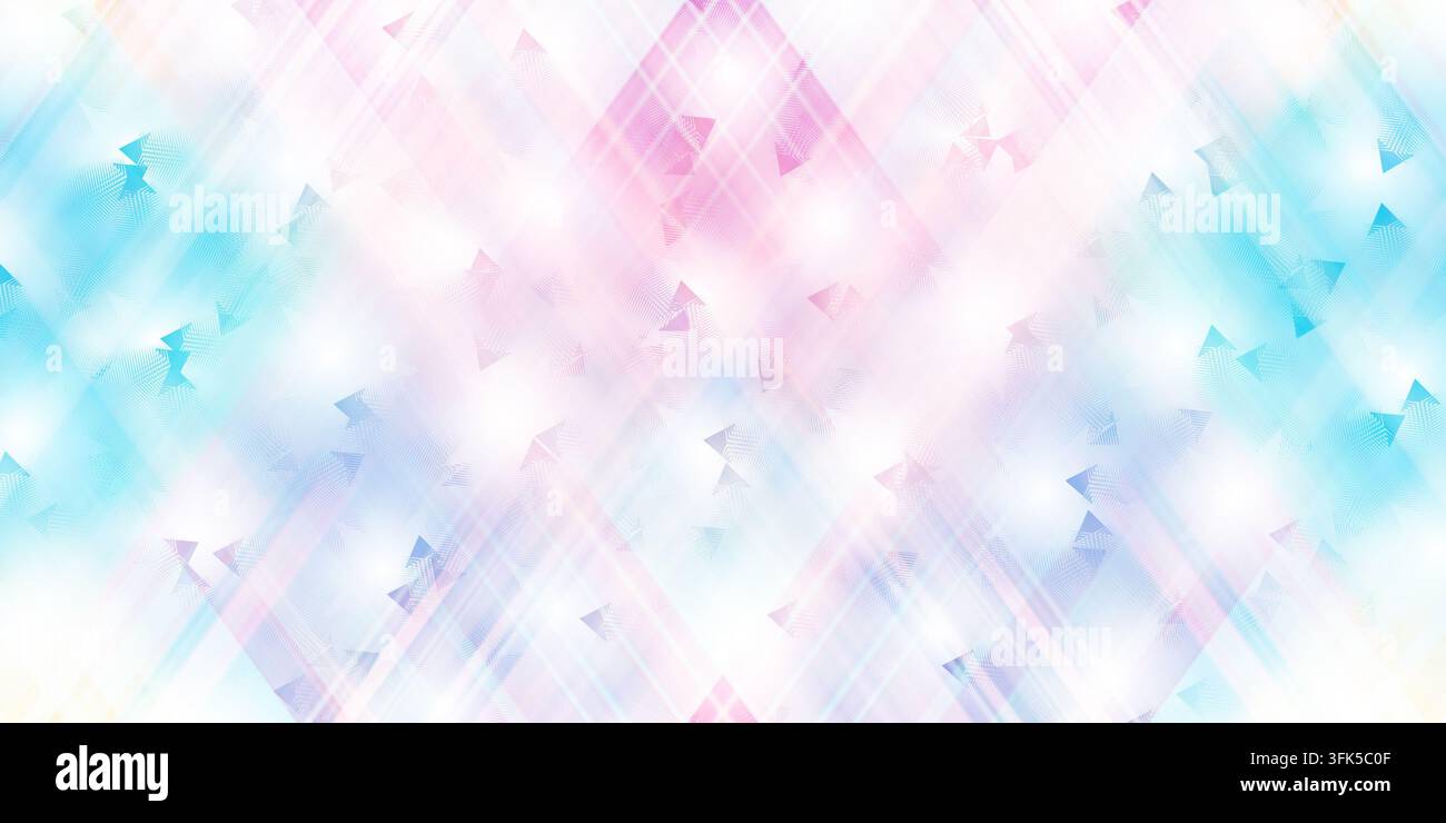 Un design astratto energico con linee diagonali intersecanti in sfumature di rosa e blu, arricchito da bagliori luminosi e una patina strutturata Foto Stock
