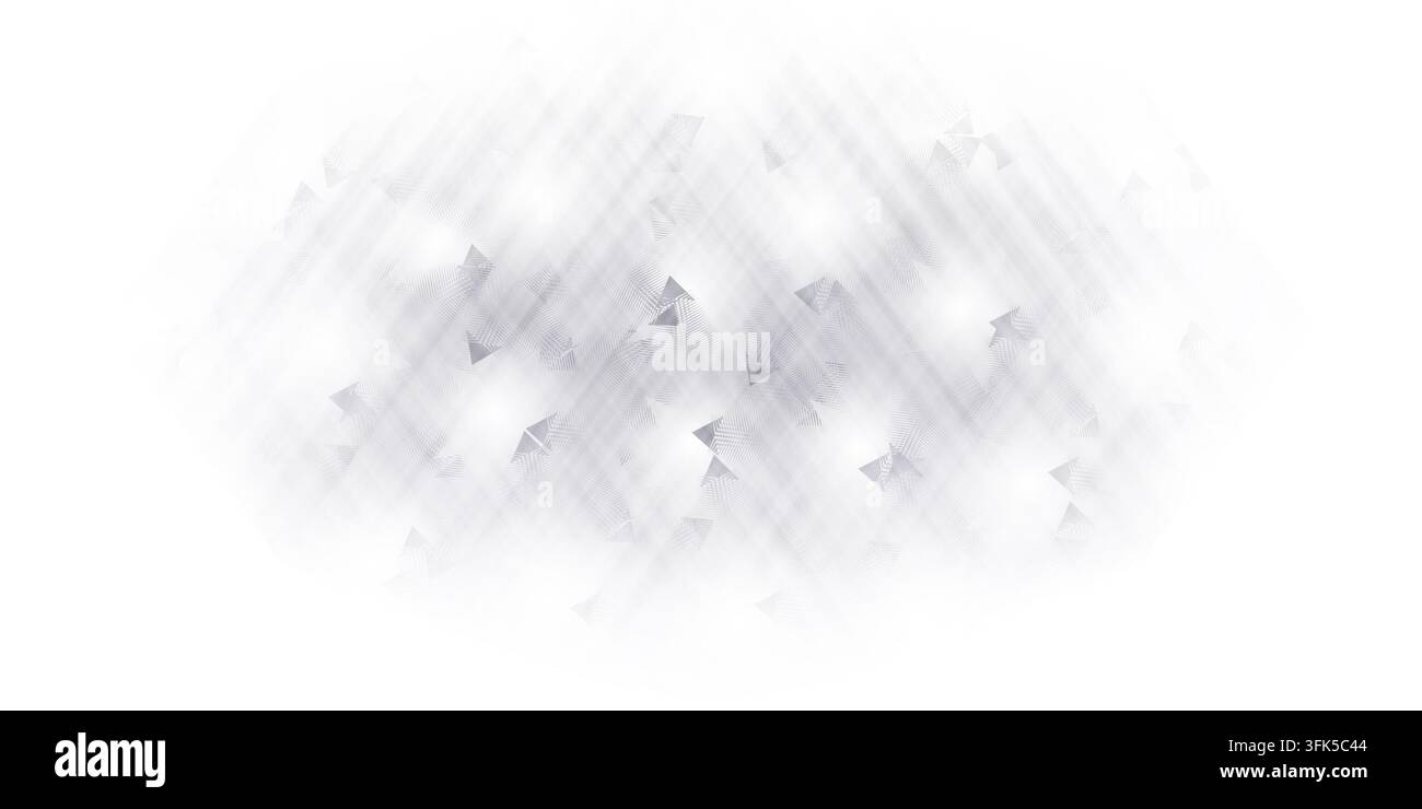 Un design astratto di sfondo con un gruppo di forme triangolari geometriche sovrapposte a strisce diagonali di luce, isolate su sfondo bianco. Foto Stock