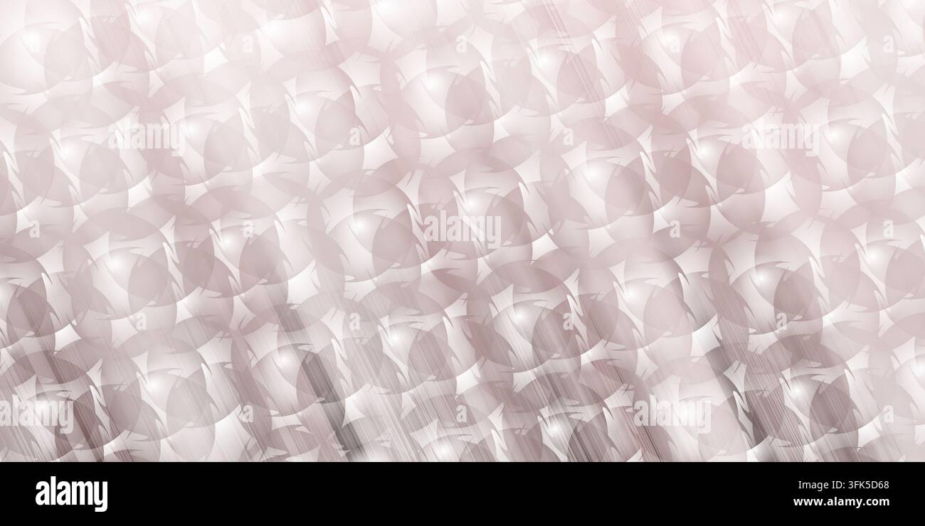 Un design di sfondo astratto con un motivo di forme circolari sovrapposte e un sottile effetto di strisce di luce in toni di colori neutri e morbidi. Foto Stock