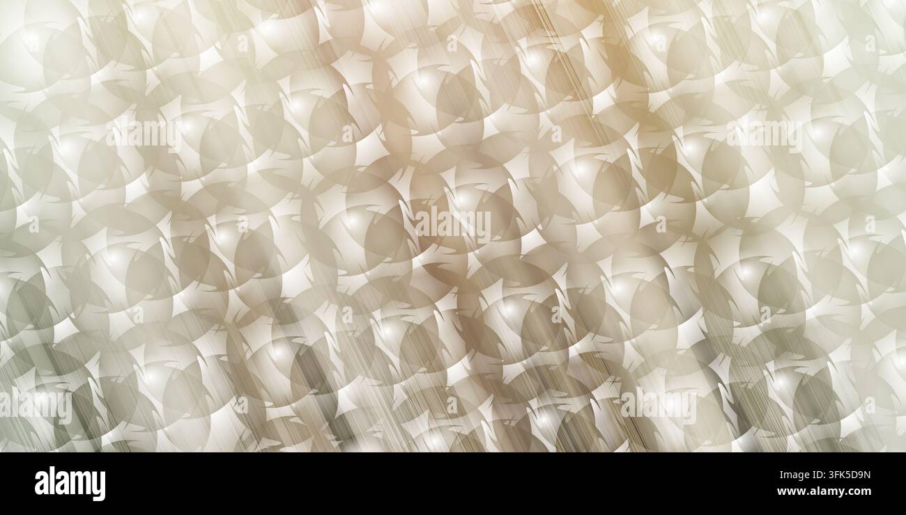 Un design astratto di sfondo con un motivo di forme circolari sovrapposte e una sottile texture metallizzata spazzolata in tonalità calde di beige e marrone Foto Stock