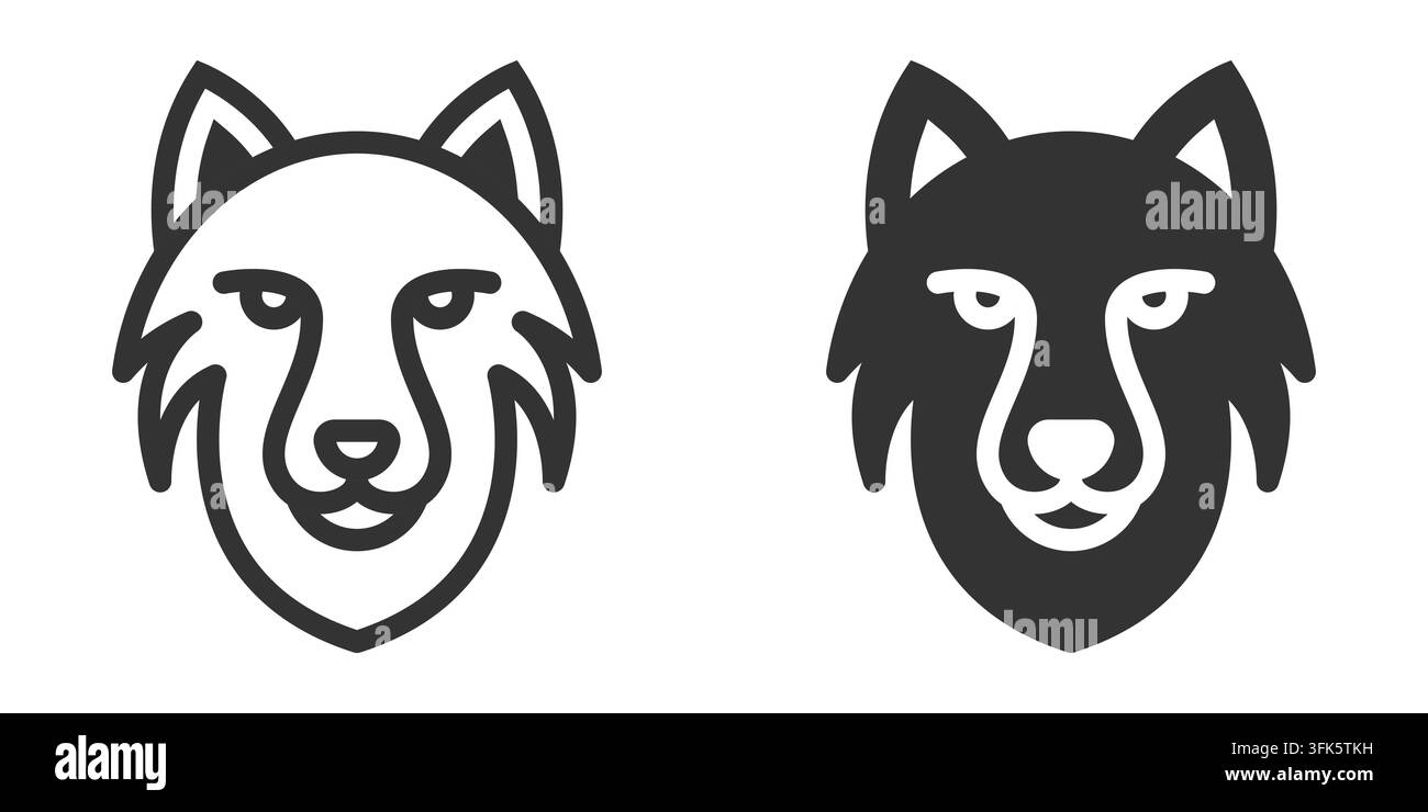 Icona vettoriale di una testa di lupo, adatta per illustrare animali selvatici, predatori o animali della foresta in progetti di design Illustrazione Vettoriale
