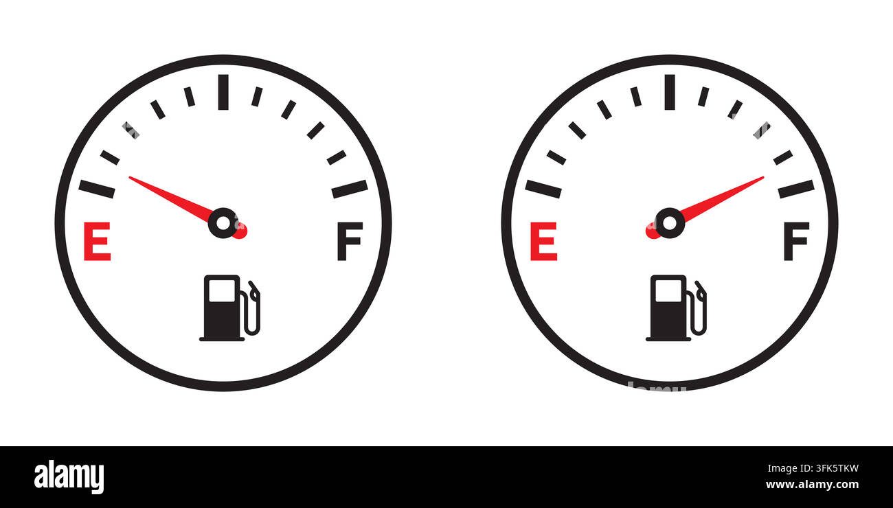 Icona vettoriale di un indicatore del livello del carburante che mostra i livelli vuoti e pieni, adatta per design legati all'automobilismo, ai trasporti o all'energia Illustrazione Vettoriale