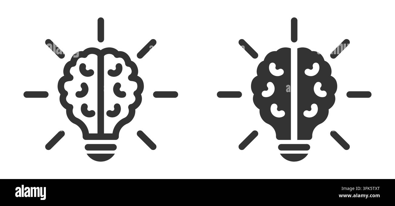 Icona di lampadina cerebrale che simboleggia l’innovazione e il pensiero creativo Illustrazione Vettoriale