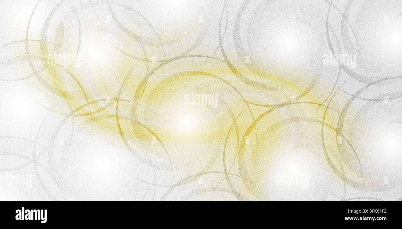 Uno sfondo astratto elegante con una miscela sofisticata di toni oro e argento, caratterizzato da linee circolari a spirale e una raffinata texture granulosa. Foto Stock