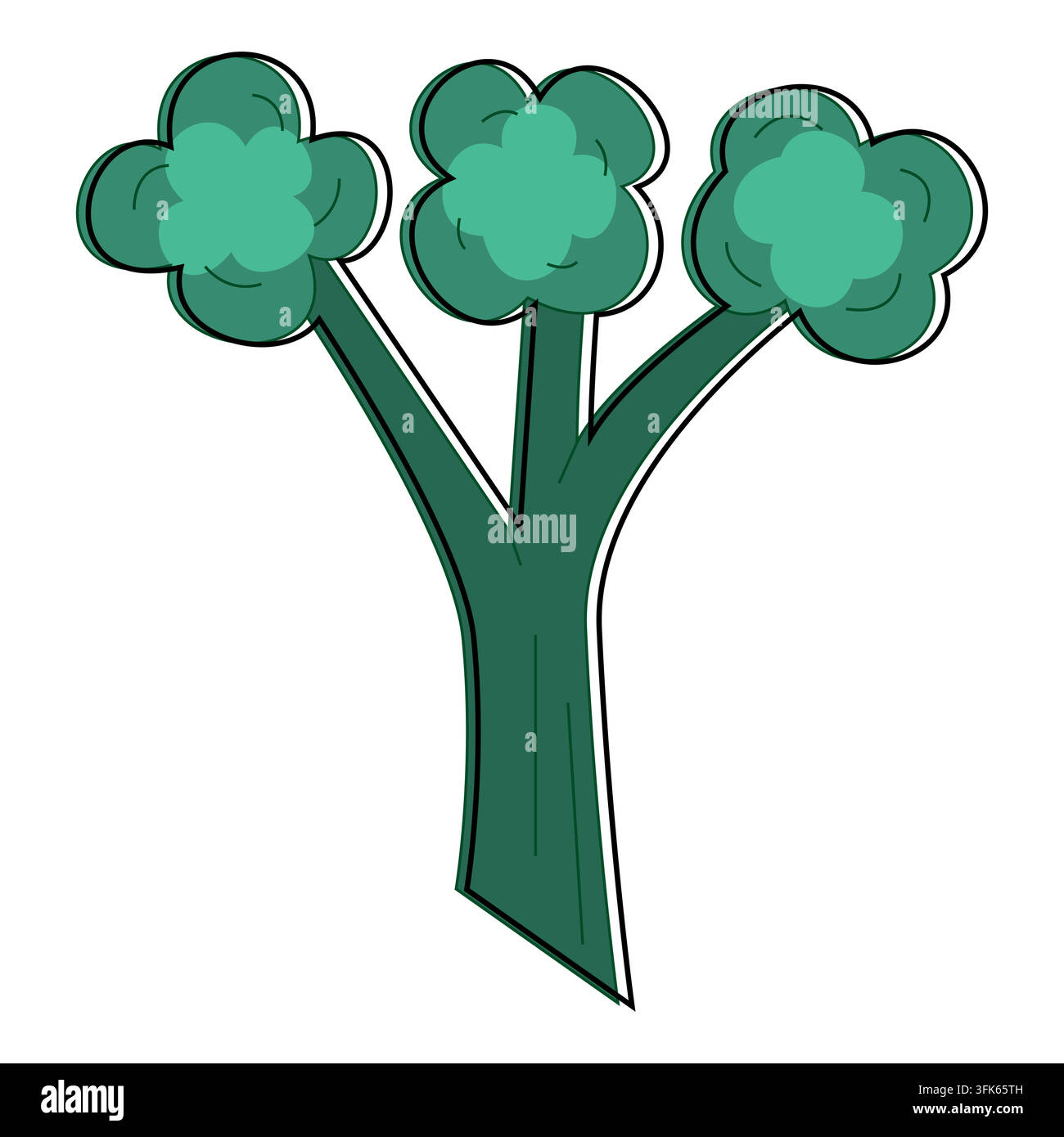 Illustrazione vettoriale di broccoli verdi freschi con tre capolini Illustrazione Vettoriale