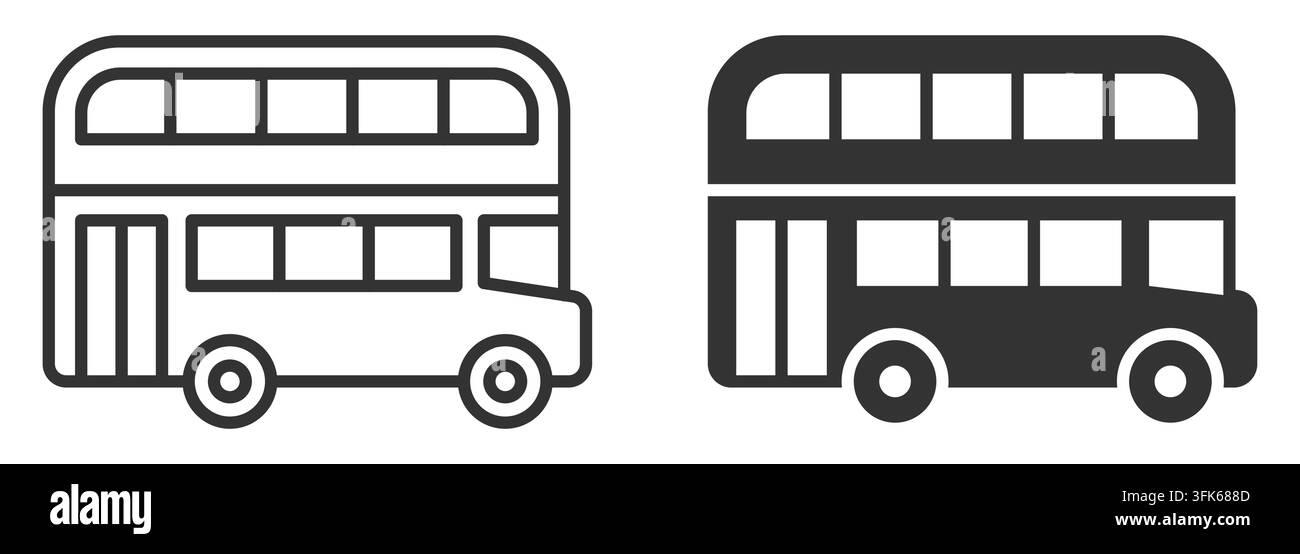 Contorno di autobus a due piani in bianco e nero affiancati. Illustrazione vettoriale Illustrazione Vettoriale