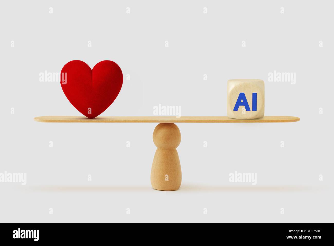 B bilancia con icona a forma di cuore e IA – Concetto di trovare il giusto equilibrio tra emozioni umane e intelligenza artificiale Foto Stock