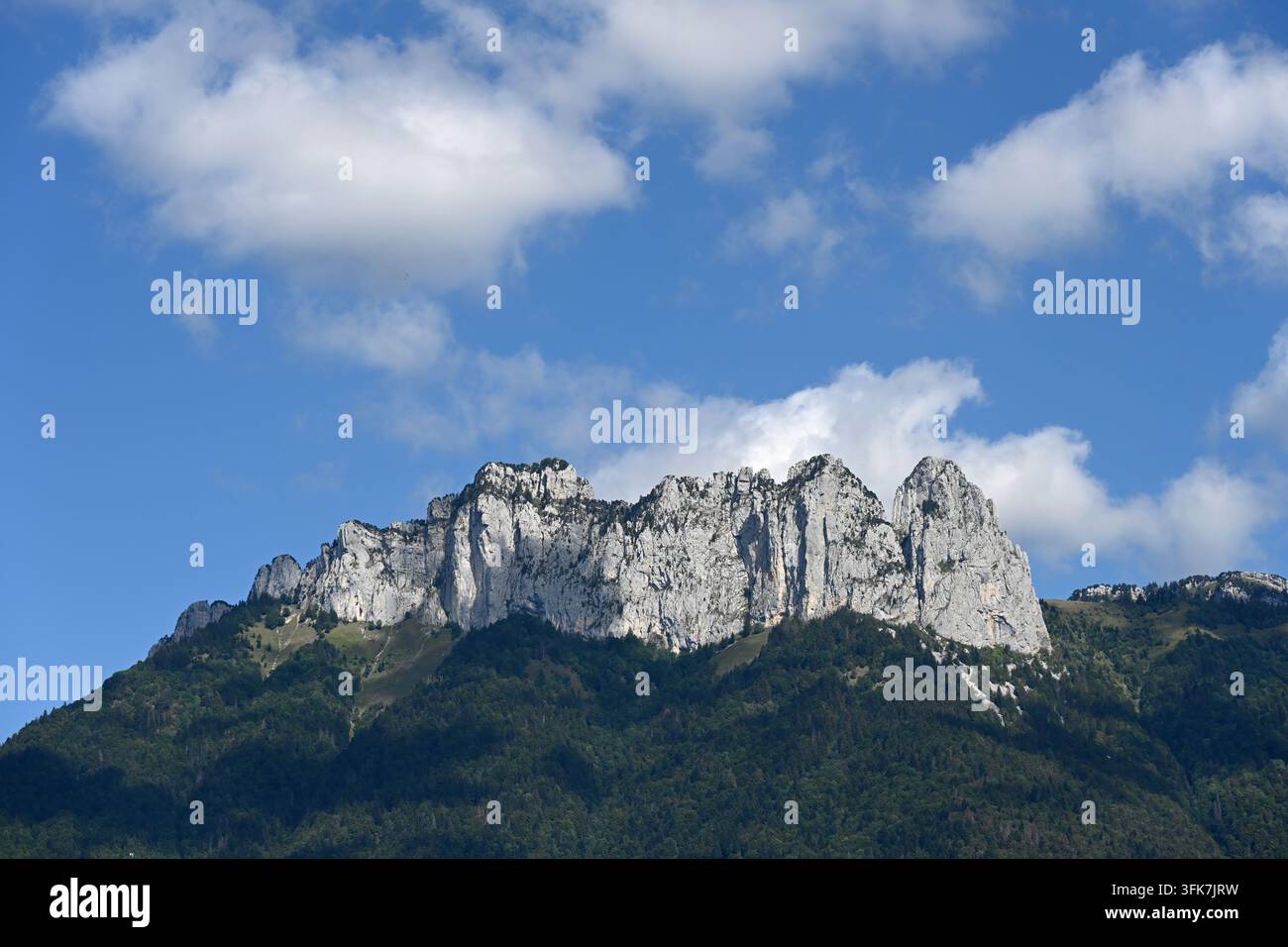 Picco Dents de Lanfon (1824 m), Montagna o affioramenti rocciosi sul lato orientale del Lago di Annecy, Alta Savoia, Francia Foto Stock