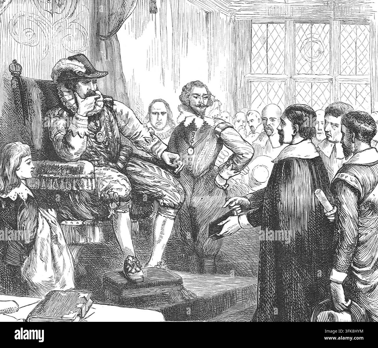 Conferenza di Hampton Court, 1604, i puritani prima di Giacomo I Foto Stock