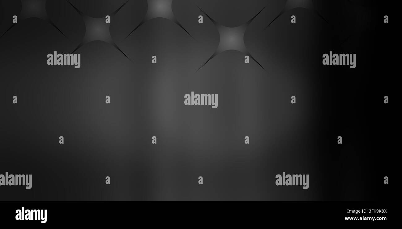Uno sfondo astratto monocromatico scuro con forme stellari luminose sottili nella parte superiore e un effetto sfumato liscio e suggestivo. Foto Stock