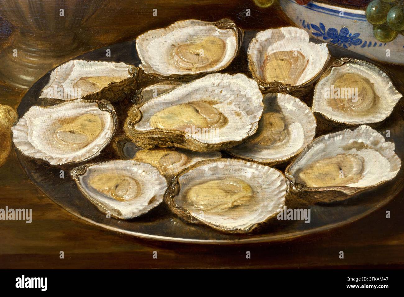 Natura morta con ostriche, frutta, torta e vasi ornamentali, 1619, David II Rijckaert (Anversa 1589-1642), MSK, Museum voor Schone Kunsten, Museo di Foto Stock