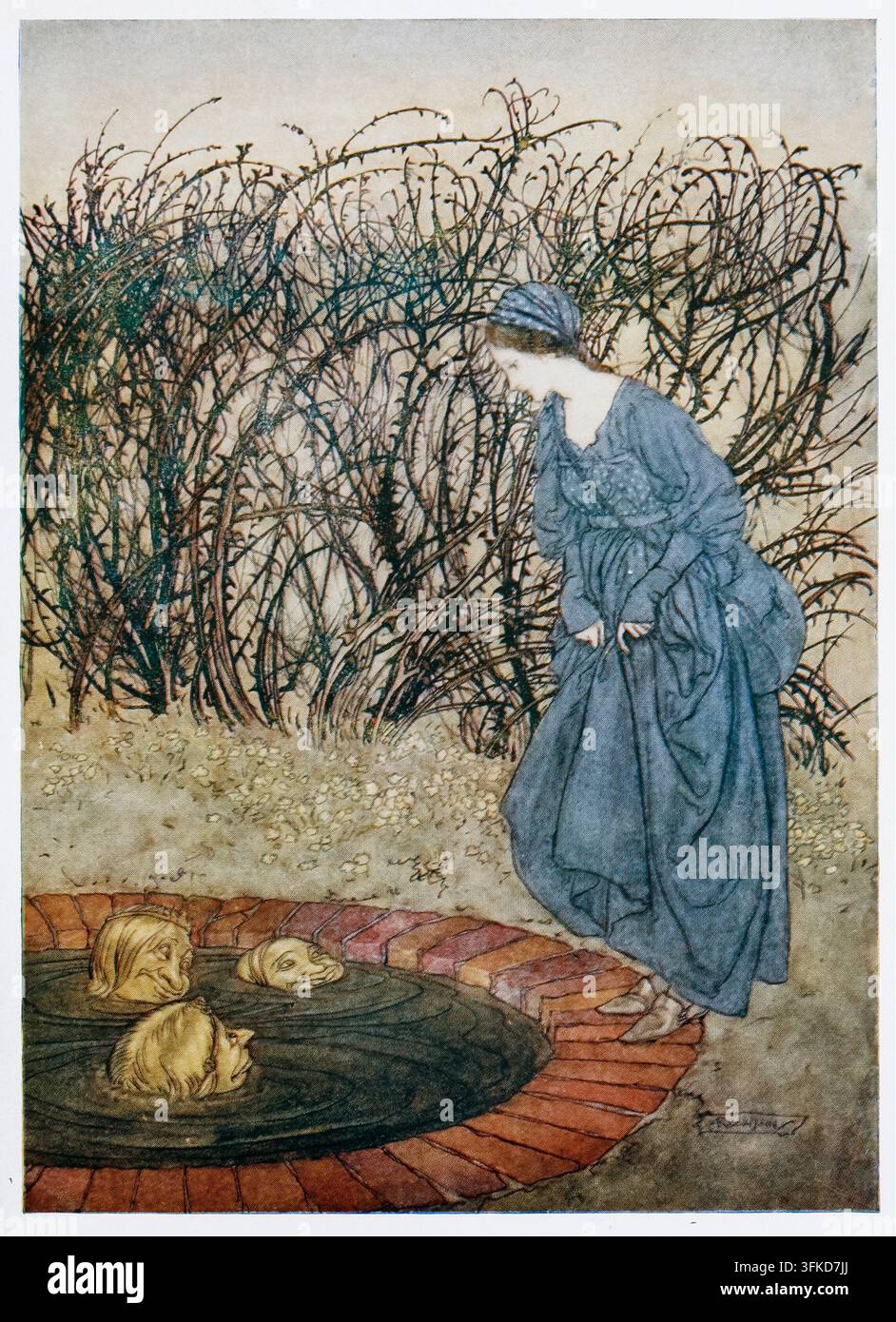 Arthur Rackham (1867-1939), La ringraziarono e si congedarono, e lei intraprese il suo viaggio, illustrazione per la storia Le tre teste del pozzo, dal libro Fiabe inglesi, 1927 Foto Stock
