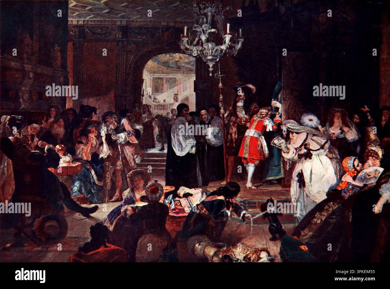 Illustrazione dell'anticamera al Palazzo di Whitehall durante la morte improvvisa di Carlo II per un ictus il 6 febbraio 1685 da un dipinto Foto Stock