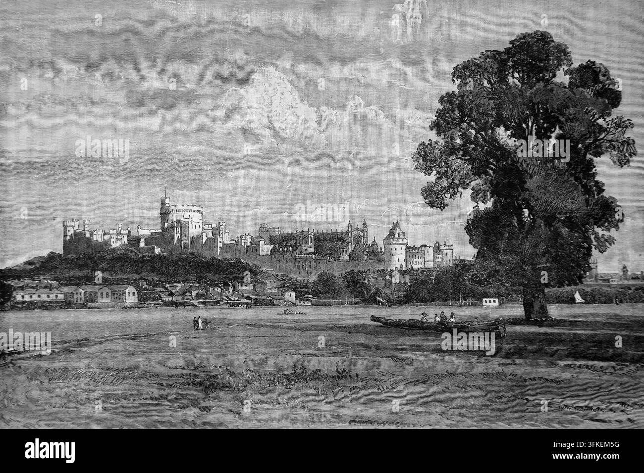Incisione della veduta del Castello di Windsor dai Brocas Berkshire Inghilterra dall'edizione del 1905 di Cassell's History of England Volume III Foto Stock