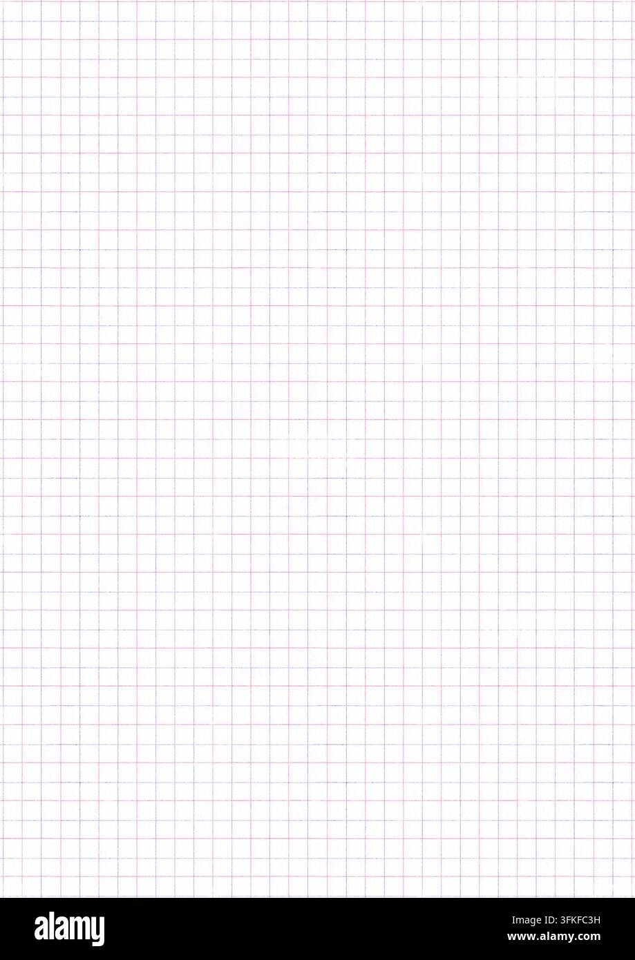 Sfondo minimal di carta millimetrata con sottili linee rosa e blu su carta bianca. Texture discreta di carta a quadretti adatta per cancelleria, quaderni, Pla Foto Stock