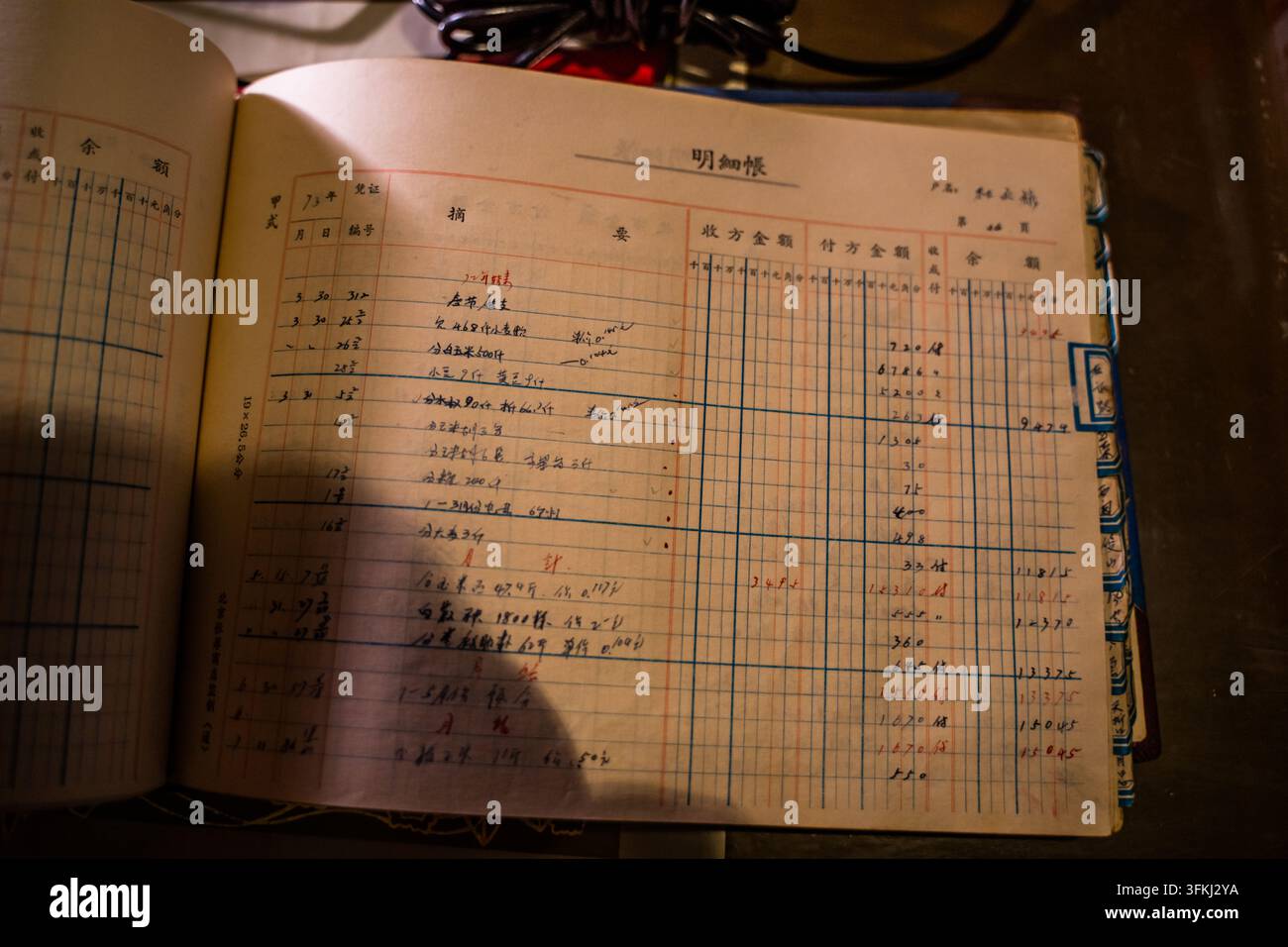 Prima vista di un vecchio registro manoscritto aperto Foto Stock
