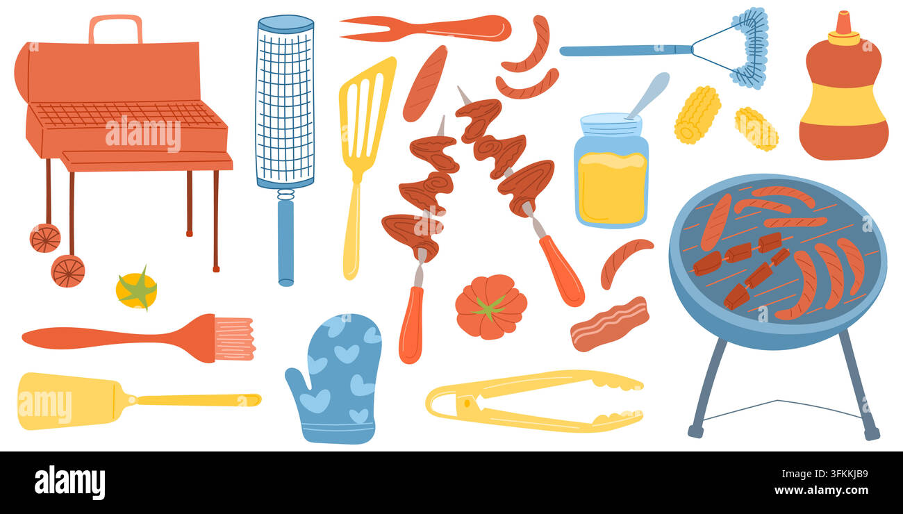 Set di attrezzature per barbecue Illustrazione Vettoriale