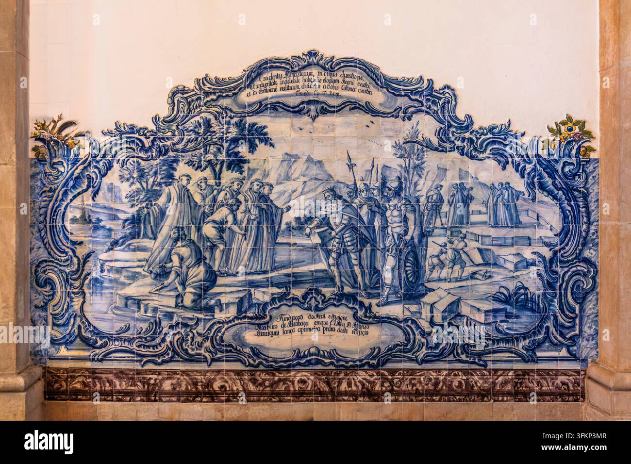 Posizione della prima pietra del monastero da parte del re D. Afonso Henriques, Sala dei Re, Sala dos Reis, Azulejos, XVIII secolo, scene dalla storia Foto Stock