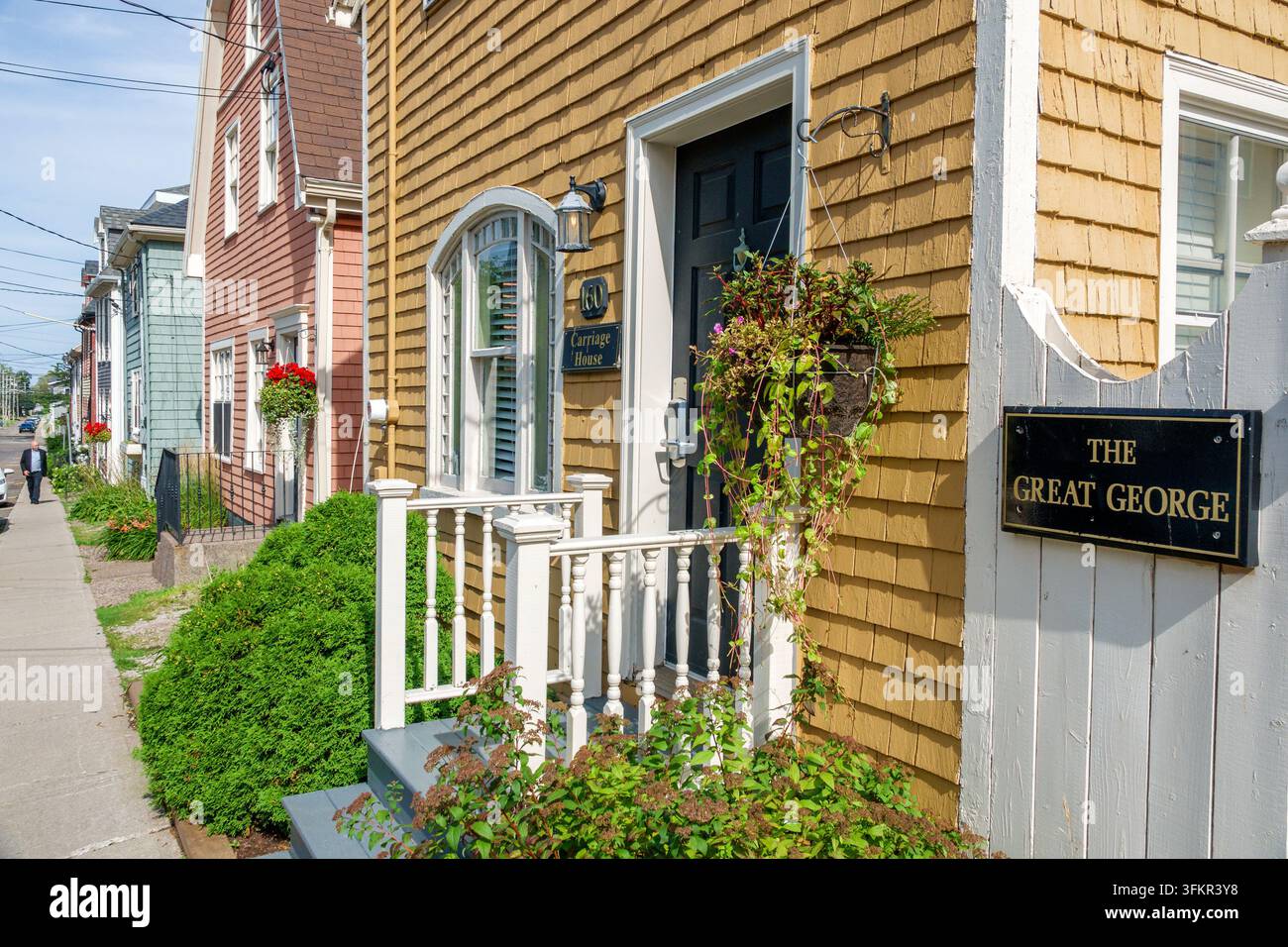 Charlottetown Isola del Principe Edoardo PEI Canada,Great George Street,The Inns on Great George,Carriage House,numero 160,Il cartello Great George,paglia storica Foto Stock