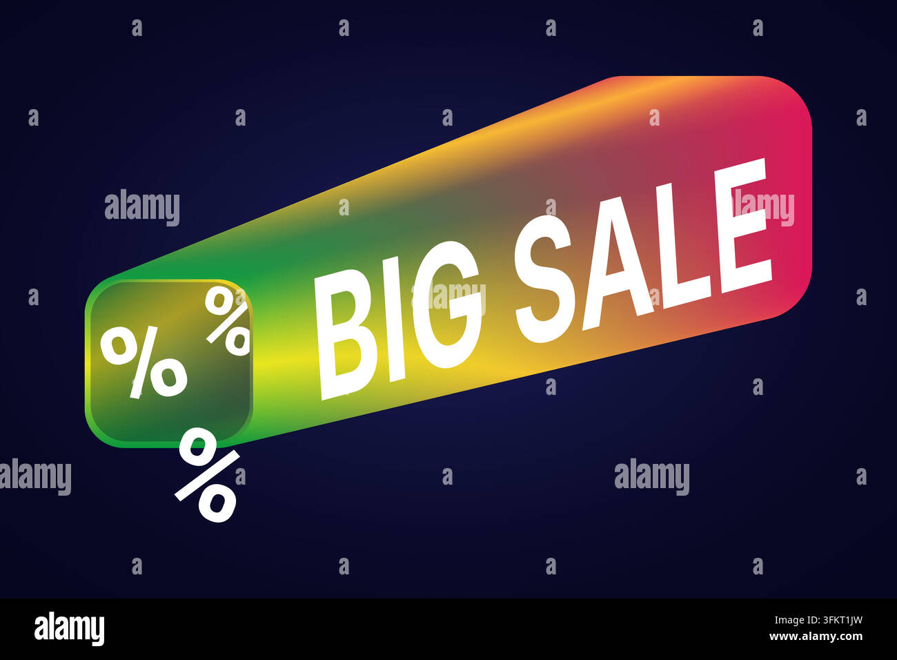 Banner di grande vendita, figura isometrica 3D. Layout di elementi di sconto in gradiente neon vivace. Modello vettoriale Illustrazione Vettoriale