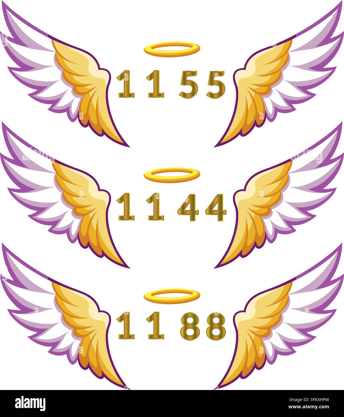 Set di numero angelico fiamma gemella anima gemella segno universo. Illustrazione vettoriale. Illustrazione Vettoriale