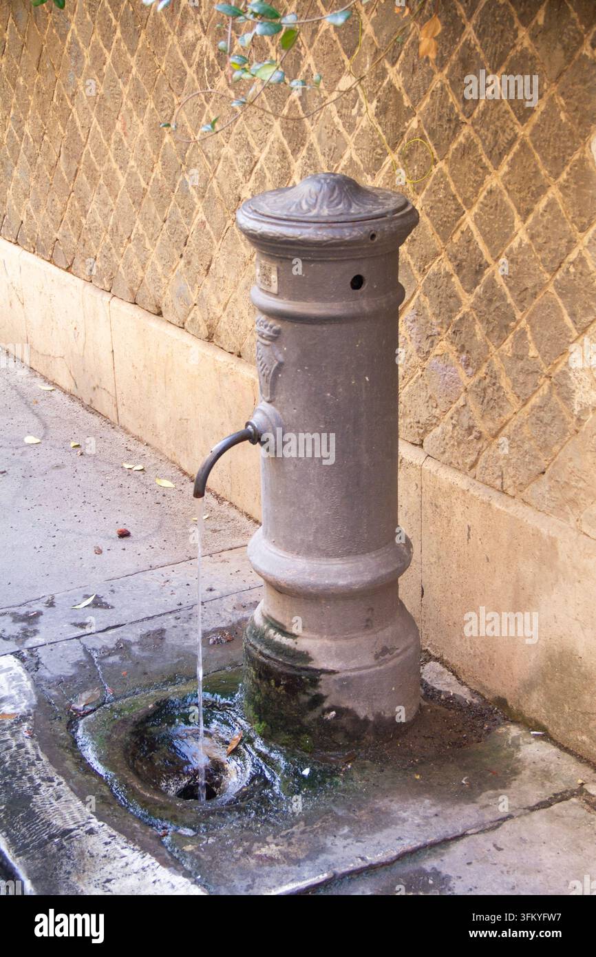 Una tipica fontana pubblica romana conosciuta come *nasone* (naso grosso) Foto Stock