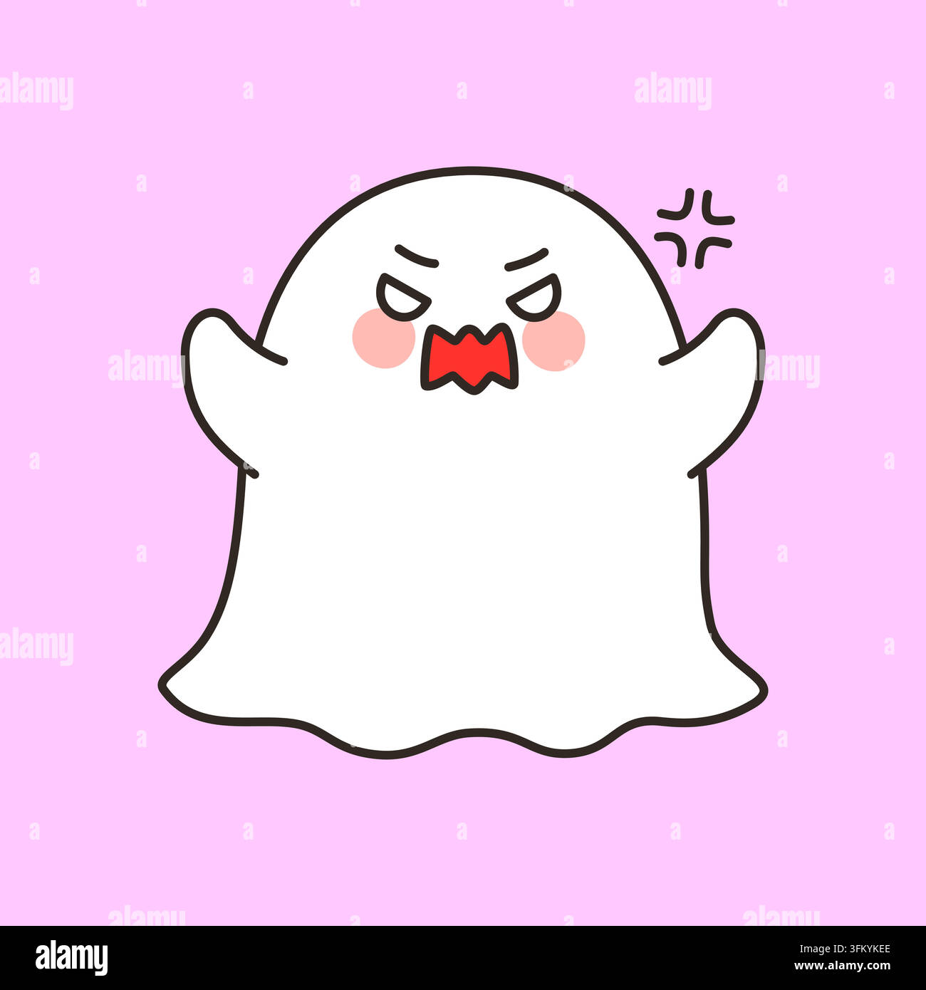 Fantasma carino arrabbiato con segno di rabbia illustrazione vettoriale Halloween Illustrazione Vettoriale
