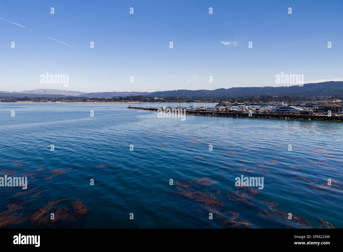 Molo del porto di Monterey Bay e costa in California Foto Stock