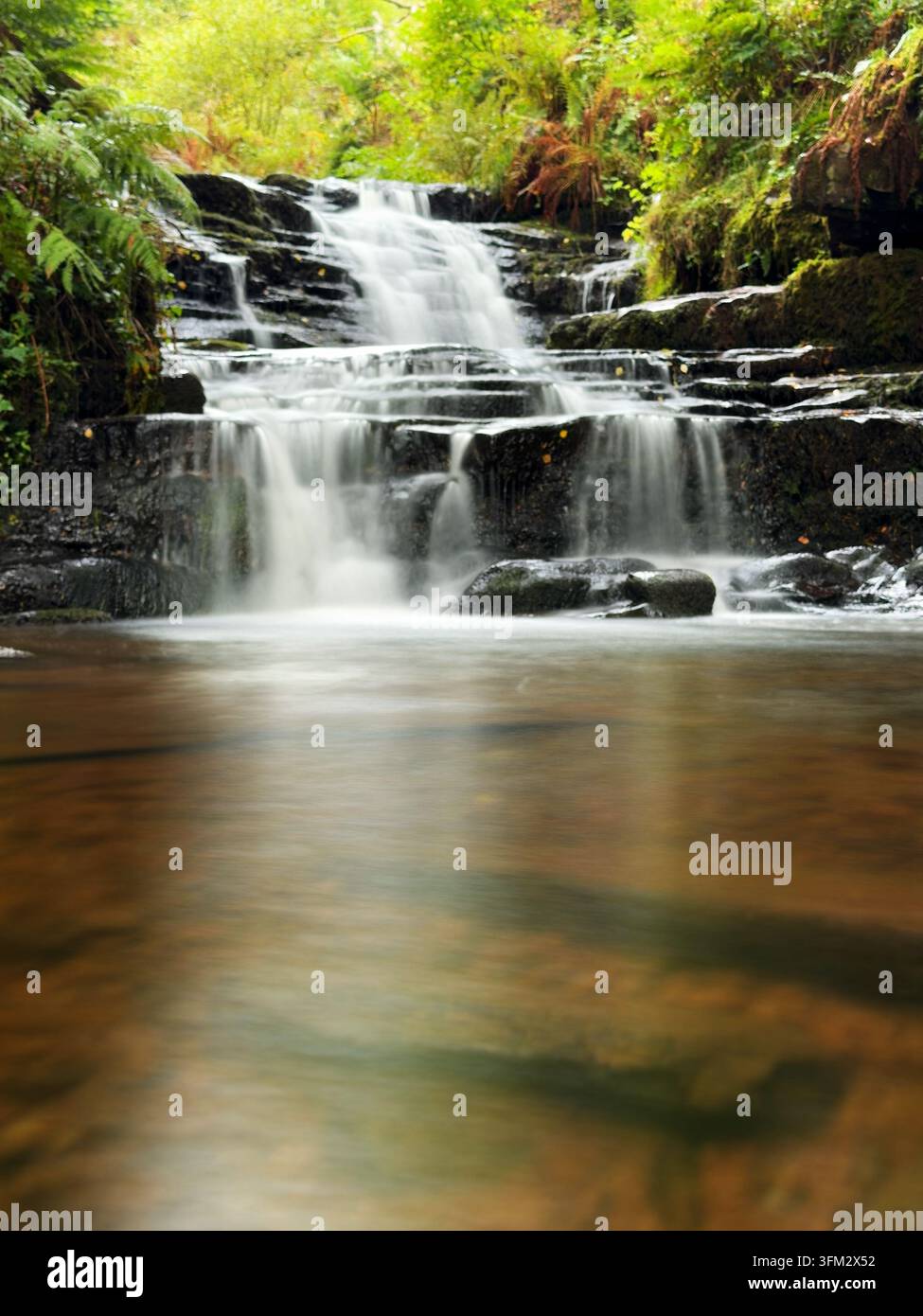 Piccola cascata nei Bannau Brycheiniog (Brecon Beacons). - Immagine stock catturata con smartphone