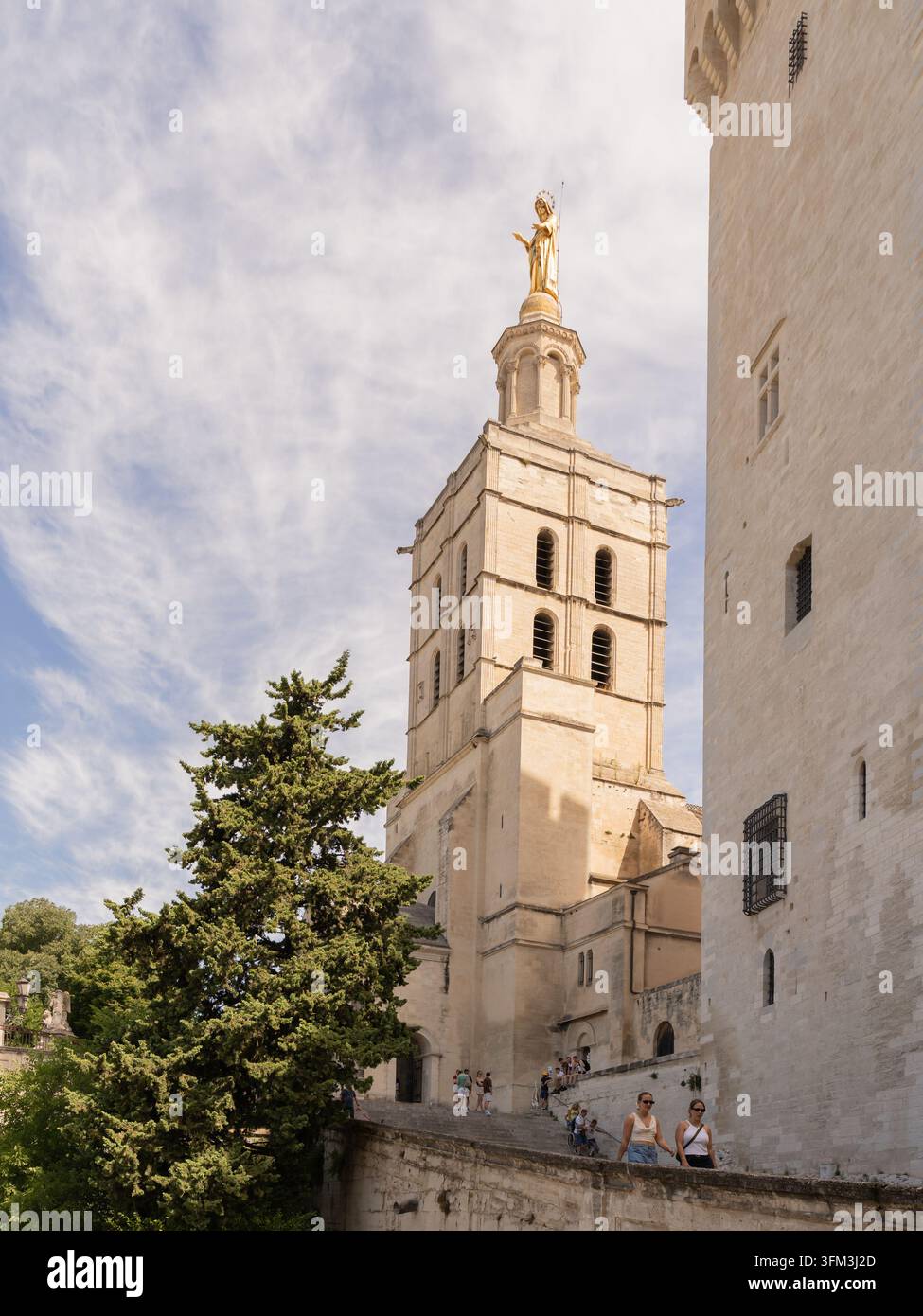Torre campanaria storica della Cattedrale di Avignone in Provenza, Francia Foto Stock