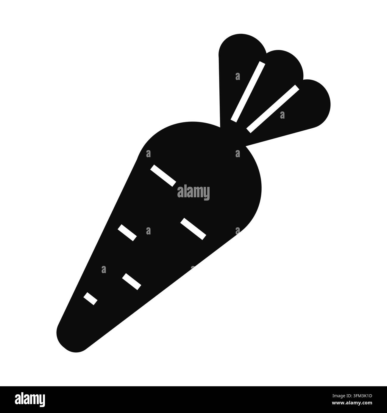 Silhouette di carota nera con parte fogliacea in stile piatto. Illustrazione vettoriale isolata su sfondo bianco. Illustrazione Vettoriale