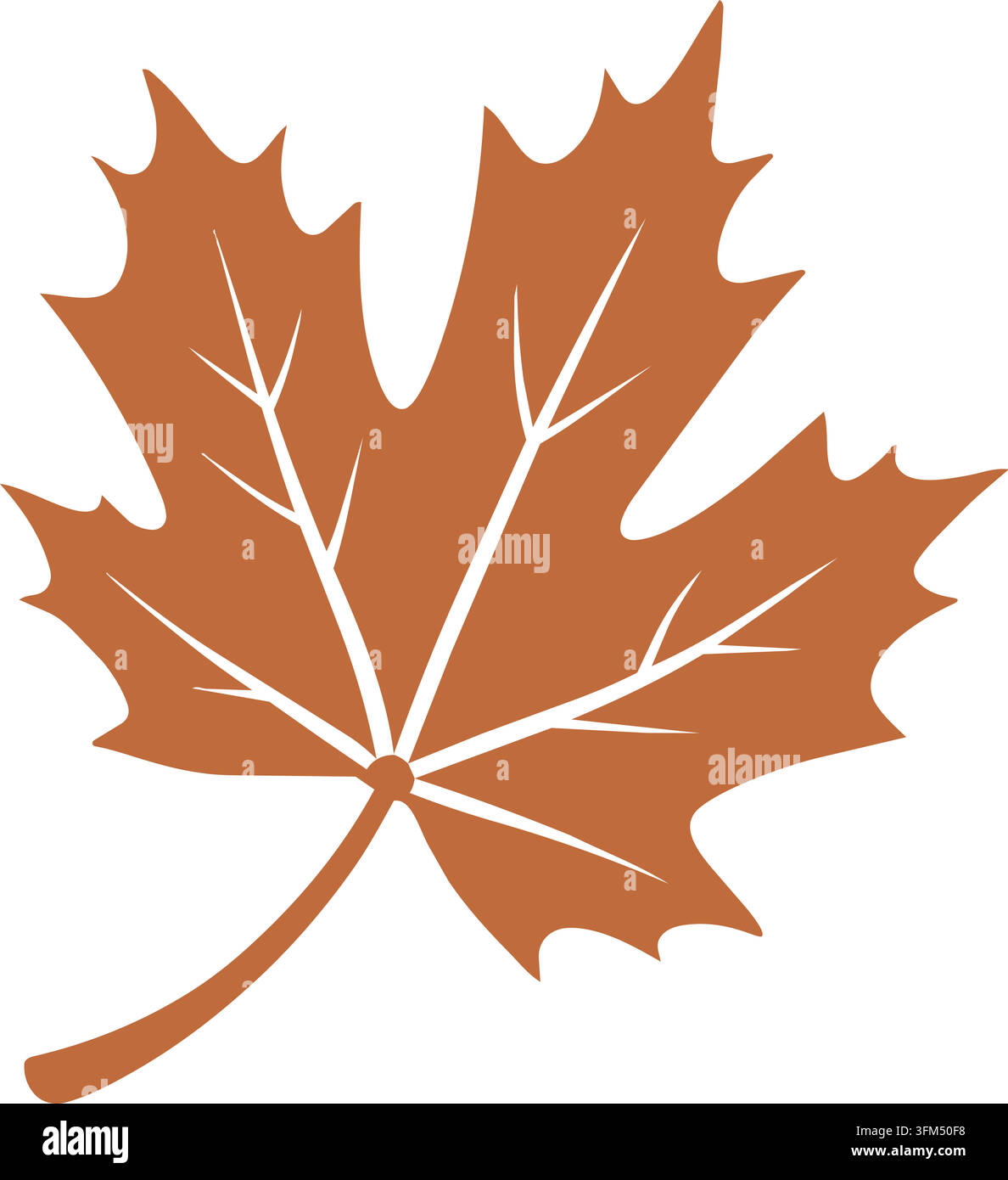 Illustrazione di foglia d'acero marrone con linee di vene fini ed eleganti e uno stelo dolcemente curvo in stile naturale Illustrazione Vettoriale