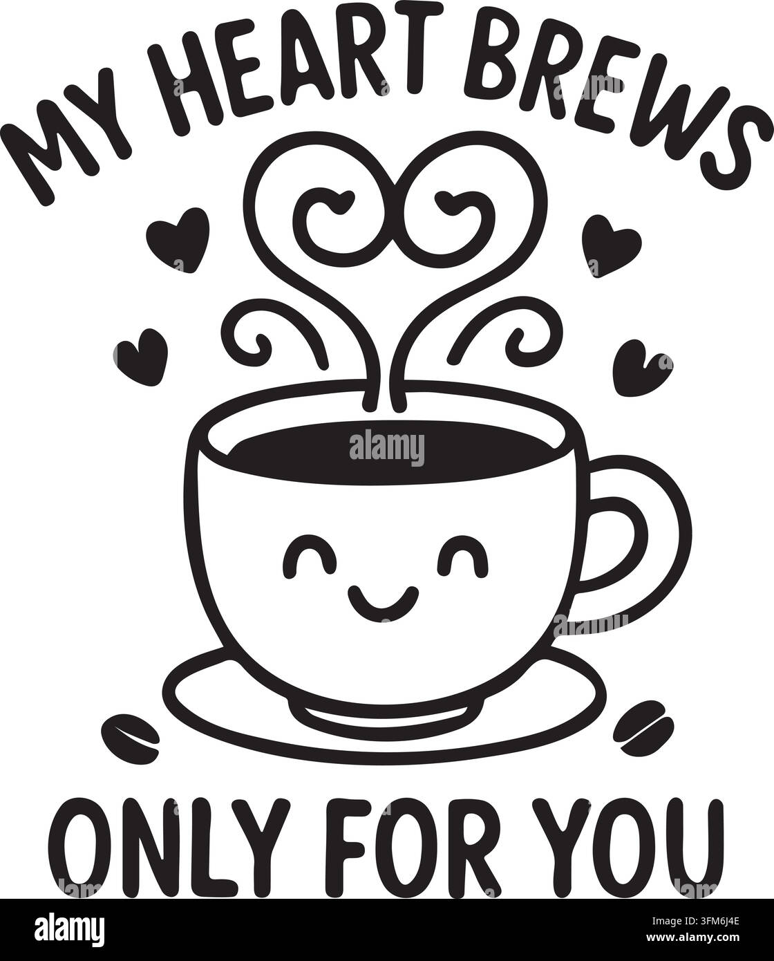 Tazza di caffè carina con illustrazione di vapore a forma di cuore Vector, Maglietta tazza di caffè Illustrazione Vettoriale