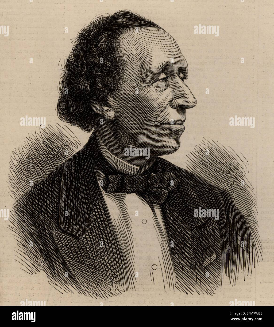Un'incisione a linea di Hans Christian Andersen (1805-1875). Autore e poeta danese prolifico, Andersen è ricordato soprattutto per le sue fiabe, che esploravano temi di moralità, resilienza e condizione umana, attirando sia bambini che adulti. c.1850. Foto Stock