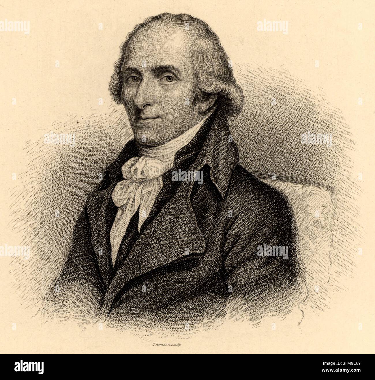 Un'incisione di Antonio Canova (1757–1822) di James Thomson secondo un ritratto di John Jackson, che raffigura lo scultore neoclassico italiano preminente la cui carriera è stata segnata da un ritorno alla raffinatezza classica. Canova era rinomato per la sua abilità tecnica e le sue sculture in marmo idealizzate, tra cui ‚Le Tre Grazie‘ e ‚Psiche risvegliata dal bacio di Amore‘, che hanno consolidato la sua reputazione come artista leader della sua epoca in tutta Europa. Questo ritratto è stato pubblicato nella pubblicazione londinese ‚The World's Great Men‘. c.1870. Foto Stock