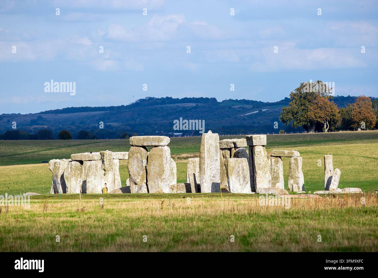 Monumento megalitico preistorico Stonehenge, un cerchio di pietre erette situato nella pianura di Salisbury nel Wiltshire, Inghilterra. Foto Stock